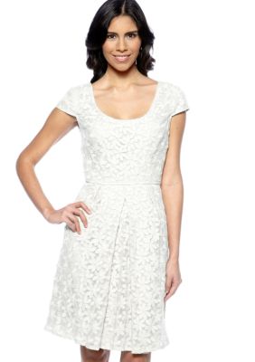 Adrianna Papell Cap-Sleeved Floral Embroidered Fit and Flare Dress