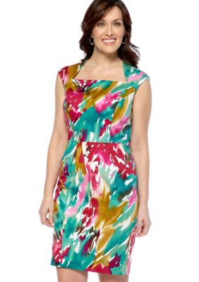Adrianna Papell Cap-Sleeved Printed Sheath Dress