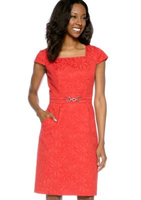 Adrianna Papell Cap-Sleeved Floral Jacquard Sheath Dress