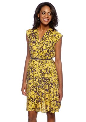 Adrianna Papell Cap-Sleeved Belted Shirtdress
