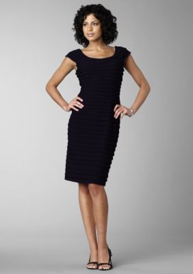 Adrianna Papell Scoop Neck Shutter Pleat Dress
