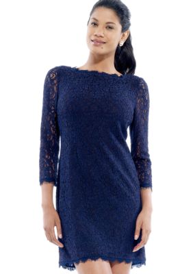 Adrianna Papell Long-Sleeved Allover Lace Sheath Dress