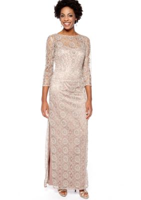 Adrianna Papell Long-Sleeved Allover Lace and Sequin Gown