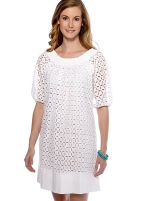 AGB Short Puff Sleeve Eyelet Dress