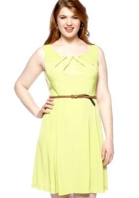 AGB Plus Size Sleeveless Belted Swing Dress