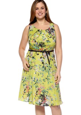 AGB Plus Size Sleeveless Fit and Flare Belted Dress