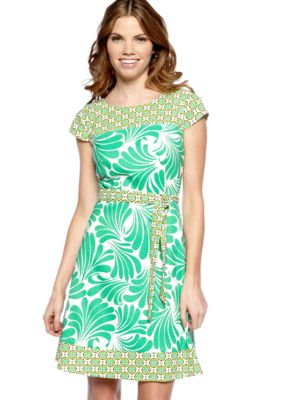 AGB Petite Cap-Sleeved Printed Dress