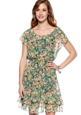 AGB Petite Extended Shoulder Printed Blouson Dress
