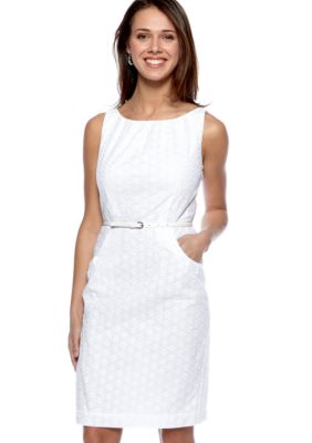 Nine West Dress Sleeveless Eyelet Belted Sheath Dress