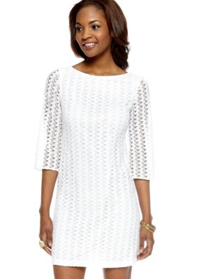 Nine West Dress Three-Quarter Sleeved Allover Lace Shift Dress