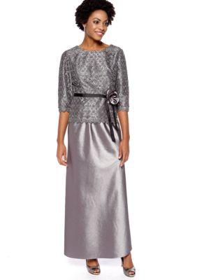 Alex Evenings Three-Quarter Sleeved Skirt Suit with Sequins