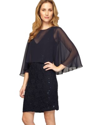 Alex Evenings Short Capelet Overlay Dress