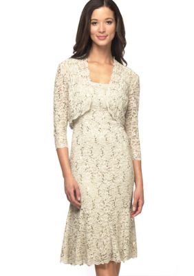 Alex Evenings Three-Quarter Sleeved Allover Lace Jacket Dress