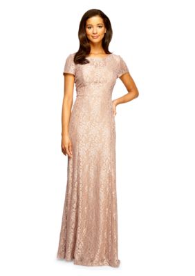 Alex Evenings Lace Gown with Illusion Neckline