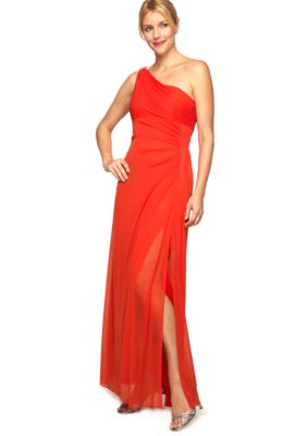 Alex Evenings One Shoulder Gown with Brooch at Shoulder