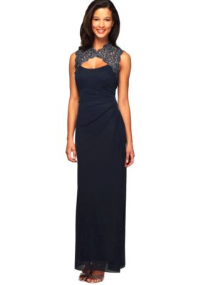 Alex Evenings Metallic Lace Cutout Neckline Gown