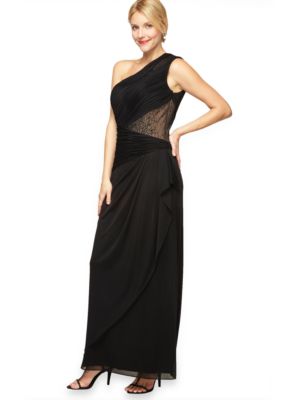 Alex Evenings One Shoulder Illusion Beaded Gown