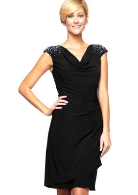 Alex Evenings Cap Sleeved Dress with Beaded Shoulder