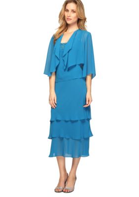 Alex Evenings T-length Jacket Dress with Cascade Ruffle Jacket