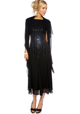 Alex Evenings T-length Cap Sleeve Sequin Detail Dress