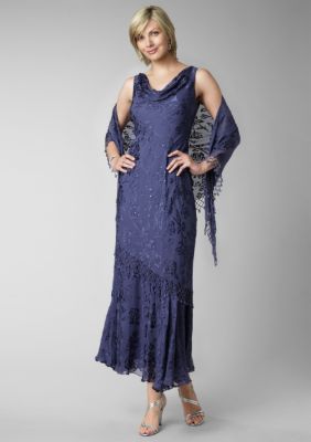 Alex Evenings Long Silk Dress with Shawl