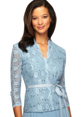 Alex Evenings Three-Quarter Sleeved lace and Sequin Blouse