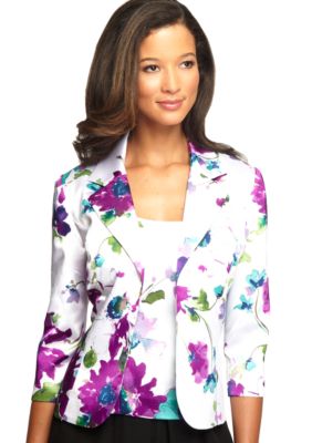 Alex Evenings Three-Quarter Sleeved Printed Satin Twin Set