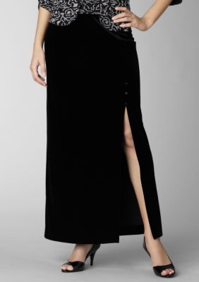 Alex Evenings Black Velvet Column Skirt
