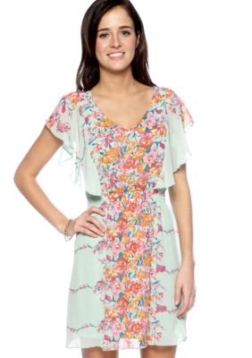 Ultra Pink Flutter Sleeve Floral Dress