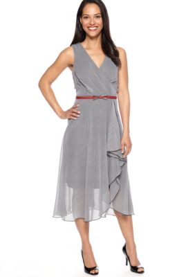 Robbie Bee Sleeveless Stripe Chiffon Belted Dress