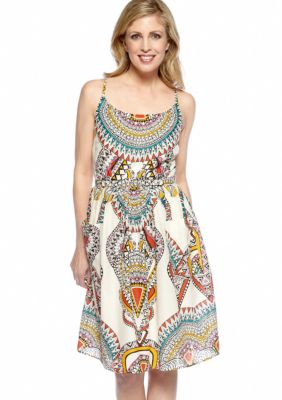 Robbie Bee Spaghetti Strap Tribal Print Dress