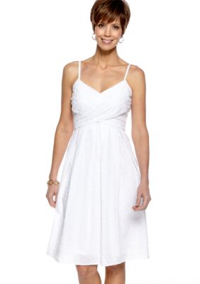 Robbie Bee Petite Spaghetti Strap Eyelet Fit and Flare Dress