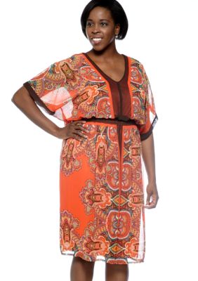 Robbie Bee Plus Size Dolman Sleeve Printed Dress