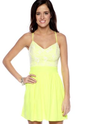 City Triangles Neon Lace Open Back Dress