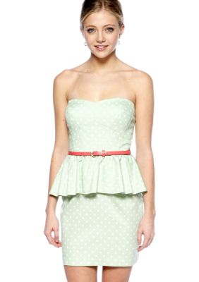 City Triangles Strapless Peplum Dress with Belt