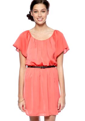 City Triangles Flutter Sleeve Dress with Belt  
