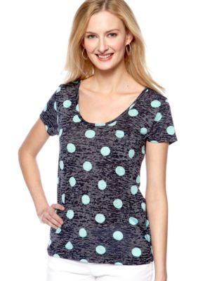 TWO by Vince Camuto Polka Dot Burnout Tee with Pocket