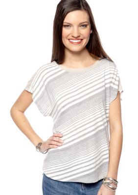TWO by Vince Camuto Stripe Back Tie Tee with Chiffon Yoke