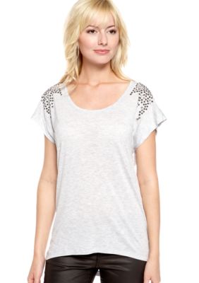TWO by Vince Camuto Short Sleeve Tee with Studded Shoulders