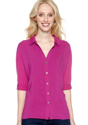 TWO by Vince Camuto Mixed Media Button Front Shirt