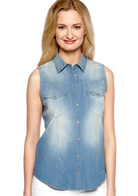 TWO by Vince Camuto Sleeveless Chambray Shirt