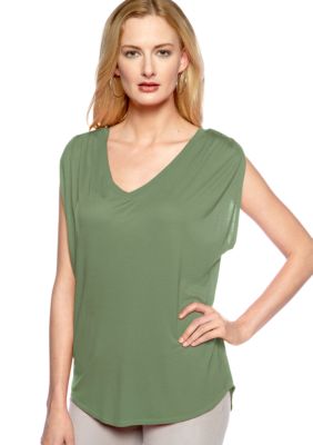 Vince Camuto V-Neck Shirred Shoulder Sleeveless Tee