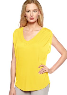 Vince Camuto V-Neck Shirred Shoulder Sleeveless Tee