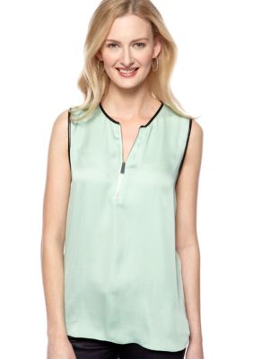 Vince Camuto Sleeveless Henley Blouse with Zipper Embellishment