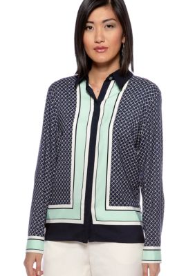 Vince Camuto Button Down Medallion Border Blouse