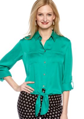 Vince Camuto Long Sleeve Tie Waist Button Down Blouse