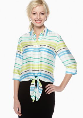 Vince Camuto Tie Waist Button Down Stripe Blouse