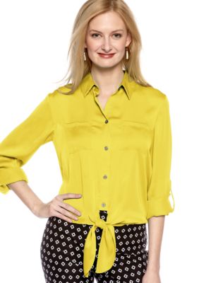 Vince Camuto Long Sleeve Tie Waist Button Down Blouse
