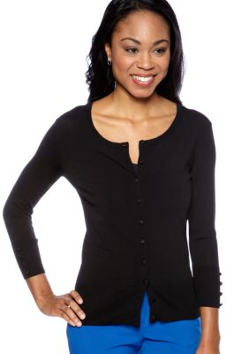 Vince Camuto Button Front Ribbed Trim Cardigan
