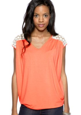 Vince Camuto Back Lace Yoke V-Neck Top